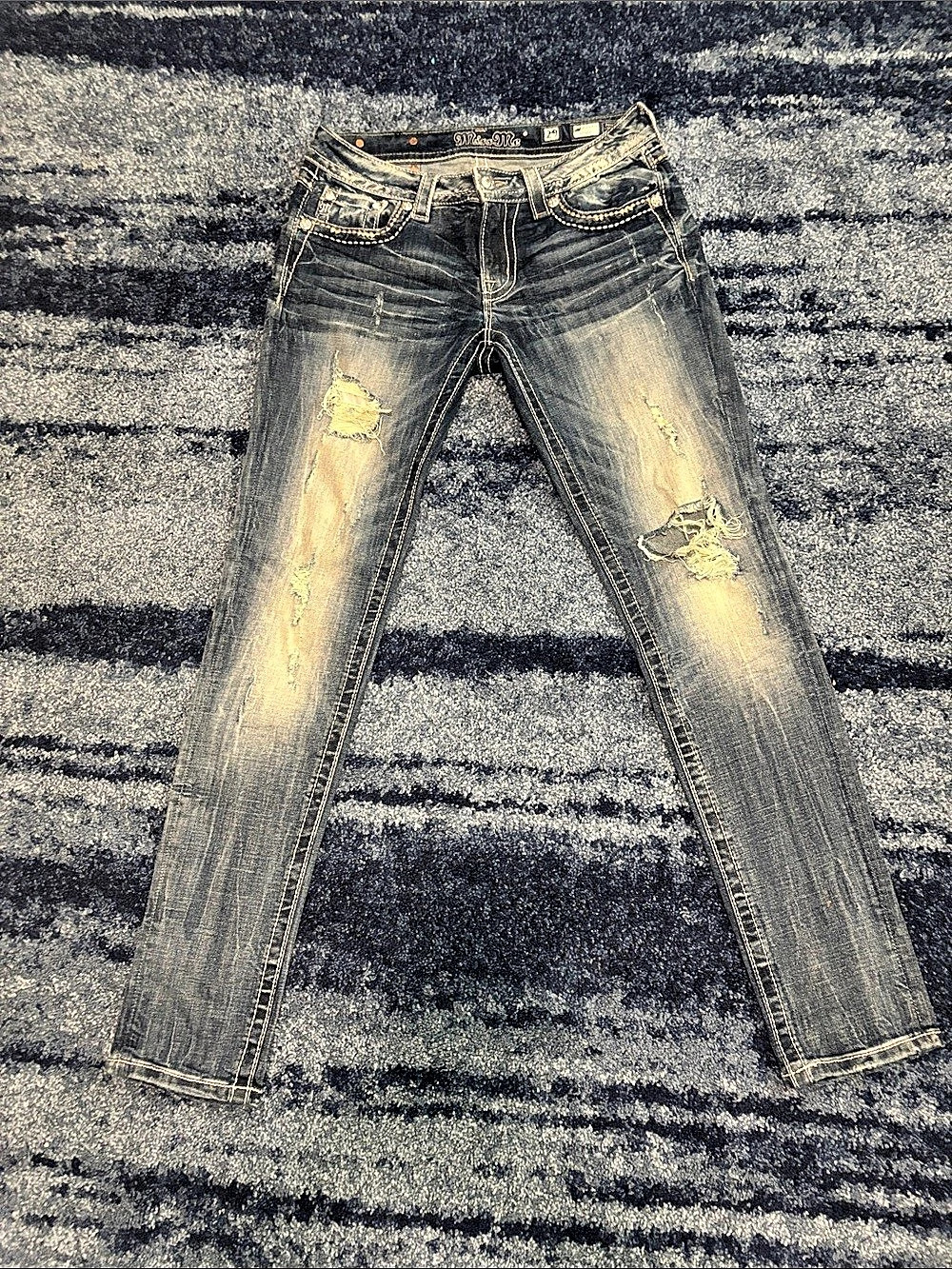 Miss Me Skinny Jeans Distressed Blue Waist 29